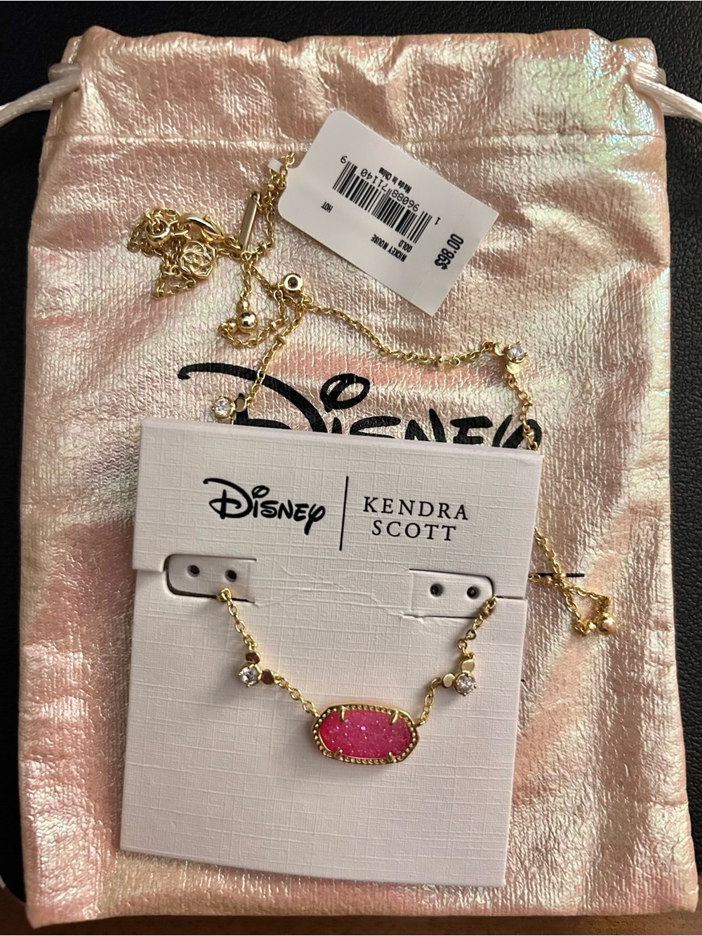 Kendra Scott Gold Disney Mickey Mouse Elisa Short Pdnt Nck w/ Hot Pink Drusy